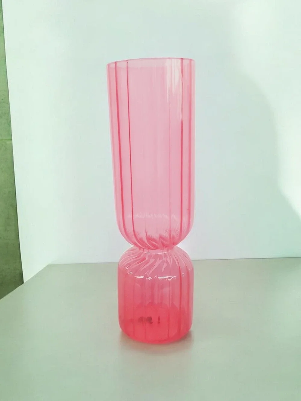 NWOT Nordic Glass Minimalist and Elegant Flower Vase Ribbed Home Decor Pink